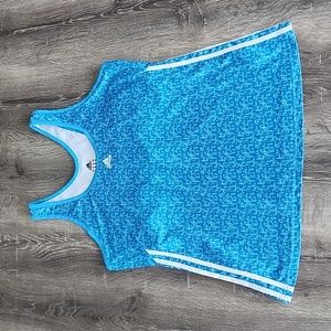 Y2K Adidas Blue Geometric Dot Print Scoop Neck Shelf Support Athletic Tank 2XL